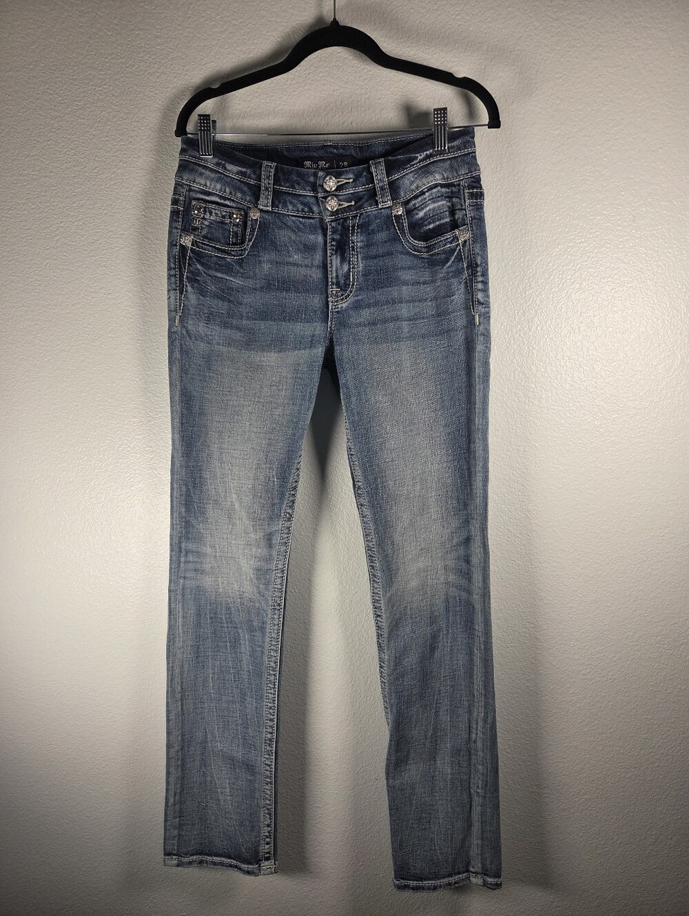 Miss Me Women's Size 28 Mid-Rise Light Blue Straight Leg Women’s Jeans
